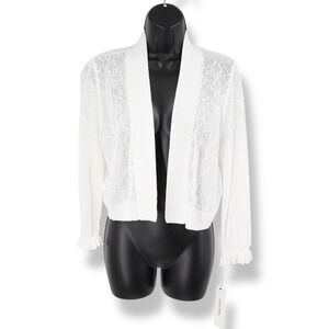 Calvin Klein White Open Knit Cropped Cardigan Shrug Lightweight NWT Size M